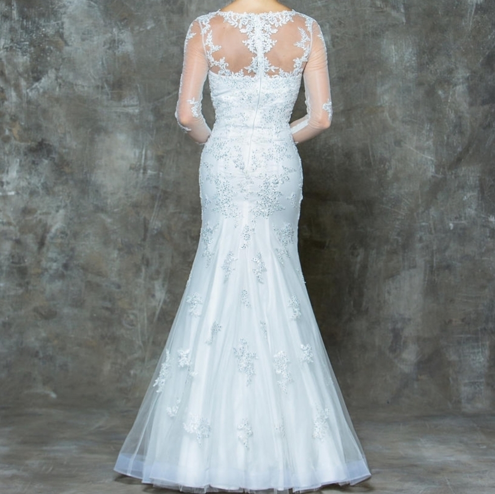 Glow size 20 trumpet mermaid wedding dress. Lace, mesh, appliqué. - Picture 2 of 12